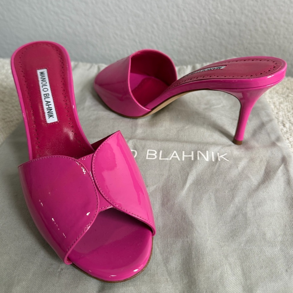 Manolo Blahnik Hot Pink Patent Leather Mules